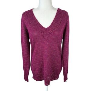 Laura Scott Fuchsia Pink V-Neck Pullover Sweater Size Large